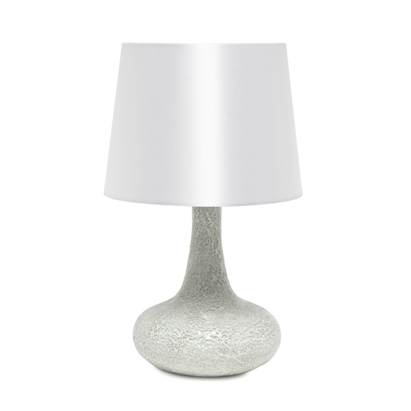 Simple Designs Mosaic Tiled Glass Genie Table Lamp with Fabric Shade LT3039-WHT